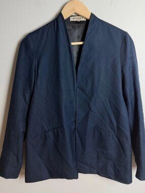 Wayne Silk Navy Blazer Lined Side Slits Size 2 Women’s